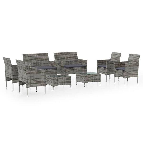 vidaXL 8-tlg. Garten-Lounge-Set mit Auflagen Poly Rattan Grau