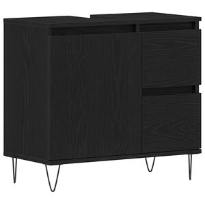 vidaXL Waschbeckenschrank mit Tür Schwarz Eichen-Optik 65 x 33 x 60 cm