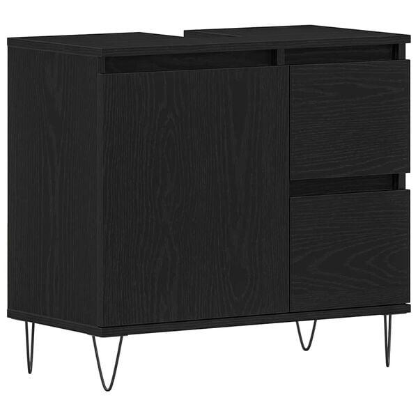 vidaXL Waschbeckenschrank mit Tür Schwarz Eichen-Optik 65 x 33 x 60 cm