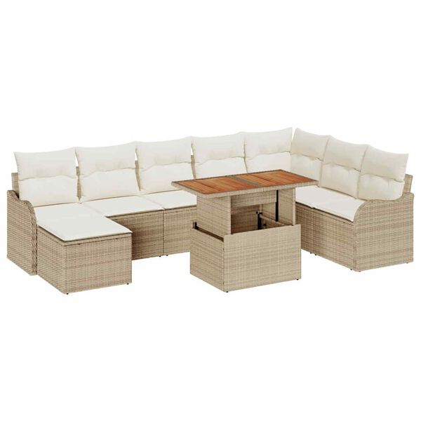 vidaXL Garten-Sofa-Set mit Kissen mit Speicher 9 pcs Beige und Creme