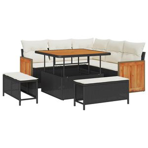 vidaXL Gartensofa-set mit Kissen 9 pcs Schwarz und Creme Poly-Rattan