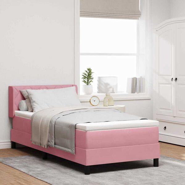 vidaXL Boxspringbett mit Matratze mit Kopfteil Rosa 200 x 100 cm Samt
