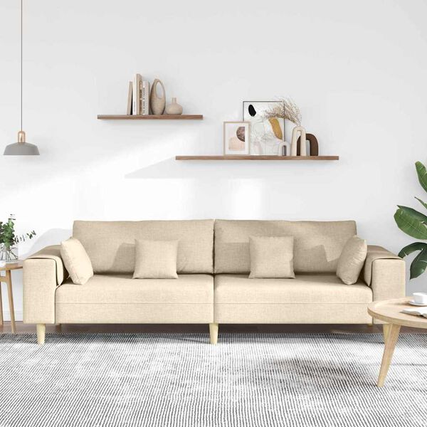 vidaXL Stoffsofa mit Kissen Creme 208 cm Stoff