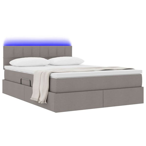 vidaXL Bett mit Stauraum und LED mit Matratze Taupe 140 x 200 cm Stoff