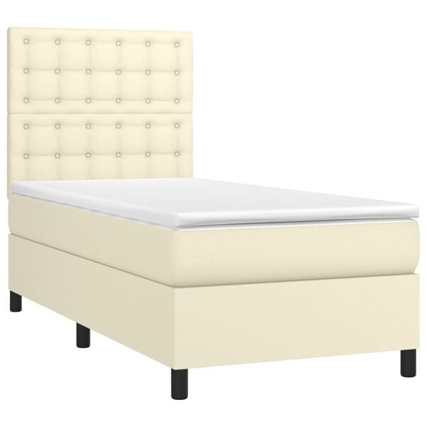 vidaXL Boxspringbett mit Matratze Creme 100x200 cm Kunstleder