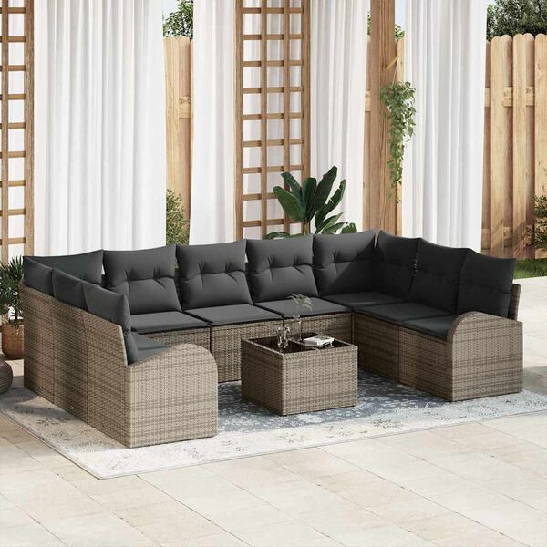 vidaXL Sofa Set mit Kissen mit Speicher 10 pcs Grau Poly-Rattan