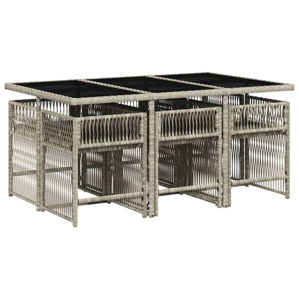 vidaXL 7-tlg. Garten-Essgruppe mit Kissen Hellgrau Poly Rattan