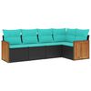 vidaXL 5-teiliges Gartensofa-Set mit Kissen, schwarzes Polyrattan