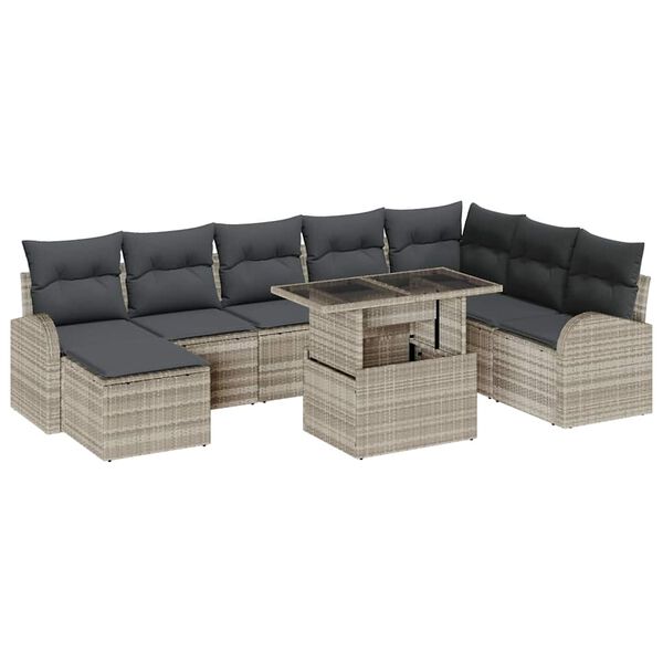 vidaXL Garten-Sofa-Set mit Kissen 9 pcs Hellgrau