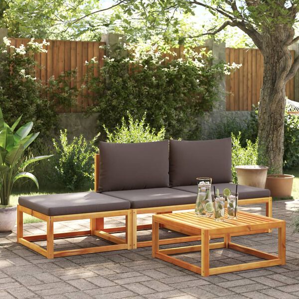 vidaXL 4-tlg. Gartensofa-Set mit Kissen Holz Akazie & Seil