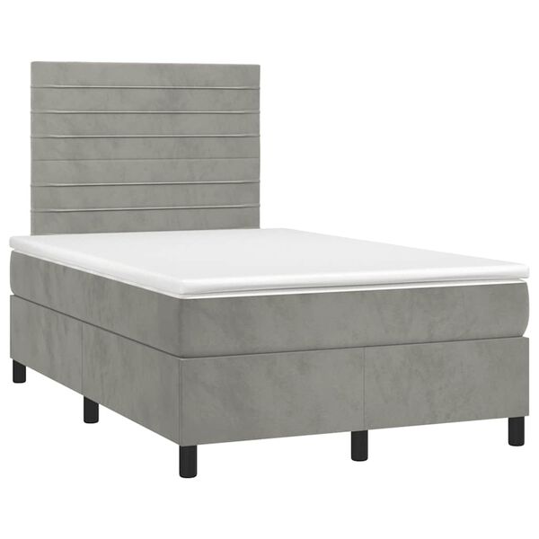 vidaXL Boxspringbett mit Matratze & LED Hellgrau 120x190 cm Samt