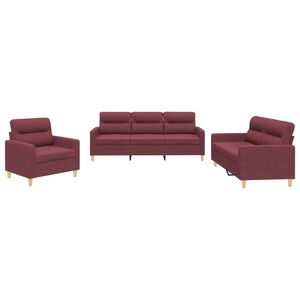 vidaXL 3-tlg. Sofagarnitur mit Kissen Weinrot Stoff