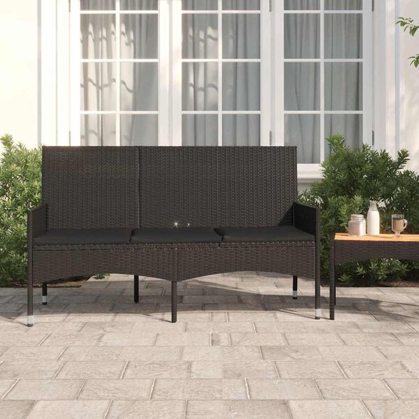 vidaXL Gartenbank 3-Sitzer mit Kissen Schwarz Poly Rattan