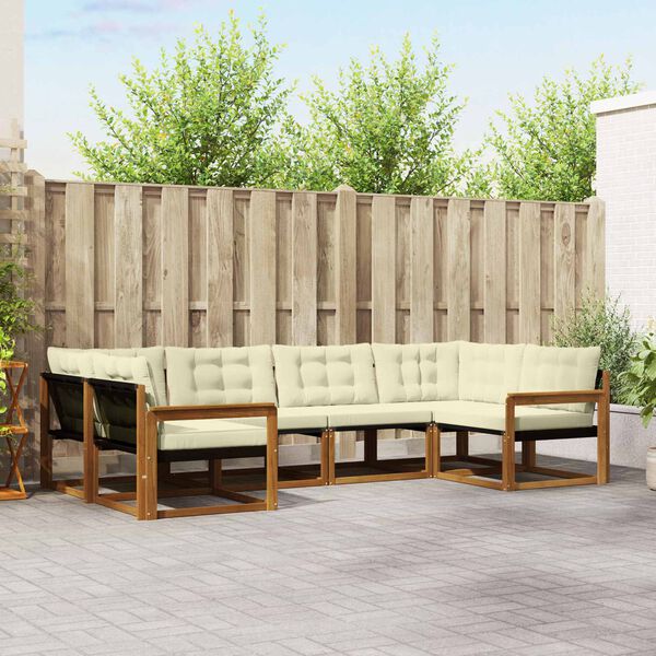 vidaXL Outdoor-Sofagarnitur mit Kissen 6 pcs Natur und Creme