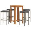 vidaXL 5-tlg. Gartenbar-Set Grau Massivholz Akazie und Poly Rattan