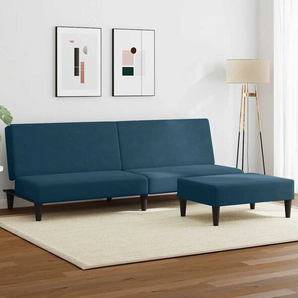 vidaXL Schlafsofa 2-Sitzer mit Fu&szlig;hocker Blau Samt