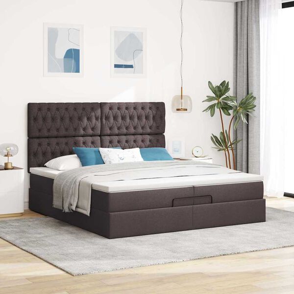 vidaXL Ottoman-Bett mit Matratzen Dunkelbraun 200x200 cm Stoff