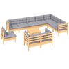 vidaXL 11-tlg. Garten-Lounge-Set mit Grauen Kissen Kiefer Massivholz