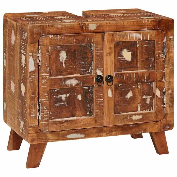 vidaXL Badezimmer Schrank mit Tür Massivholz Altholz und Holzwerkstoff