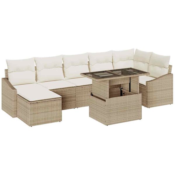 vidaXL Gartensofa-set mit Kissen 8 pcs Beige und Creme Poly-Rattan