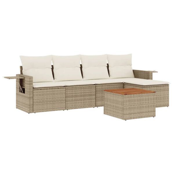 vidaXL 6-tlg. Garten-Sofagarnitur mit Kissen Beige Poly Rattan