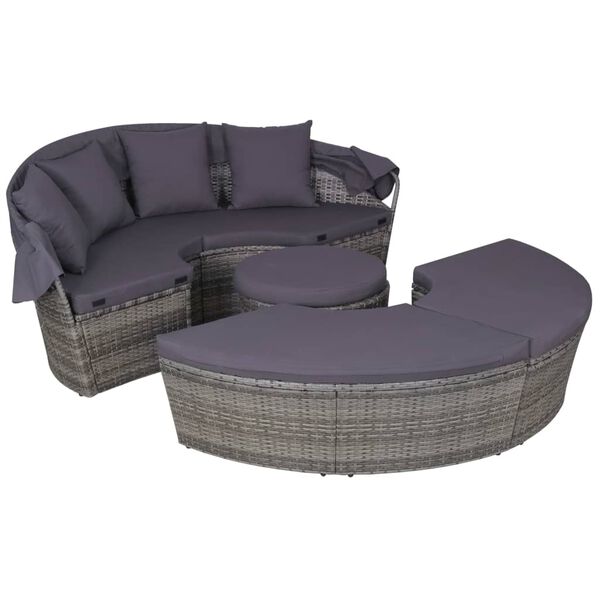 vidaXL 4-tlg. Garten-Lounge-Set mit Kissen Poly Rattan Grau