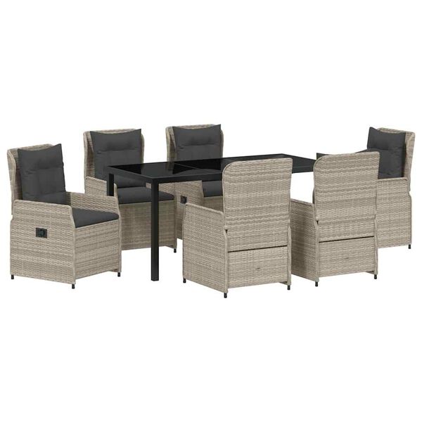 vidaXL Garten Essgruppe 7 pcs Hellgrau Poly-Rattan