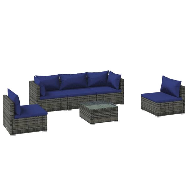 vidaXL 6-tlg. Garten-Lounge-Set mit Kissen Poly Rattan Grau
