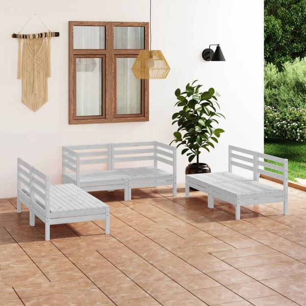 vidaXL 6-tlg. Garten-Lounge-Set Weiß Massivholz Kiefer