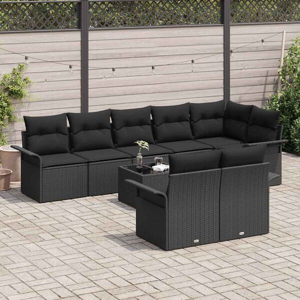 vidaXL Gartensofa-set mit Kissen 9 pcs Schwarz Poly-Rattan