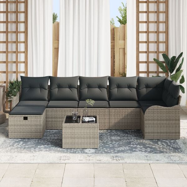 vidaXL Sofa Set mit Kissen mit Speicher Grau Poly-Rattan