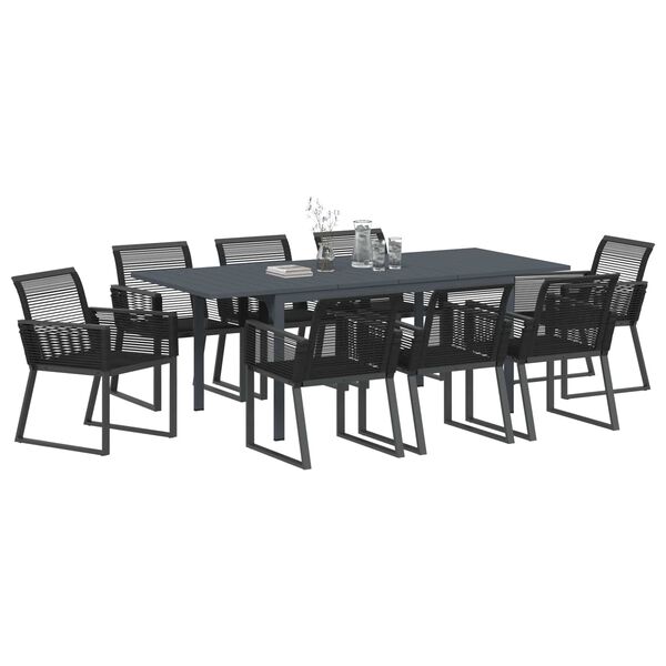 vidaXL Garten Essgruppe 9 pcs Schwarz Poly-Rattan