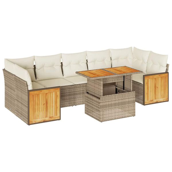 vidaXL 8-tlg. Garten-Sofagarnitur mit Kissen Beige Poly Rattan Akazie