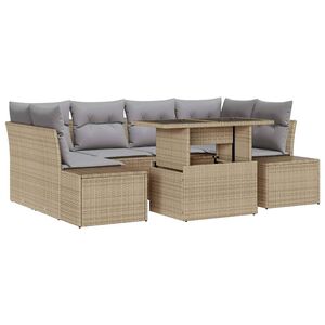 vidaXL Sofa Set mit Kissen 7 pcs Beige und Hellgrau Poly-Rattan