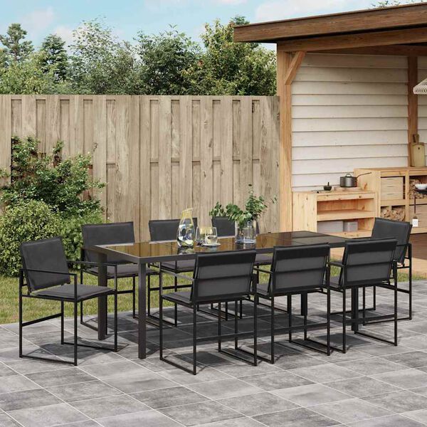 vidaXL Garten Essgruppe 9 pcs Schwarz Pulverbeschichteter Stahl