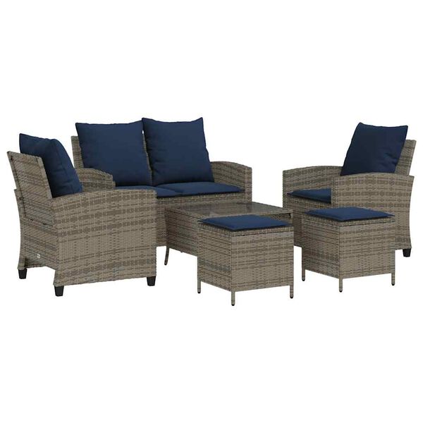 vidaXL 6-tlg. Garten-Sofagarnitur mit Kissen Grau Poly Rattan