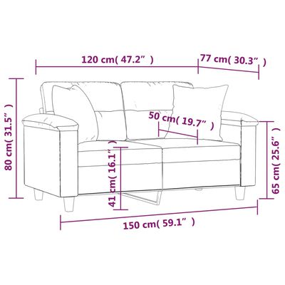 vidaXL 2-Sitzer-Sofa mit Kissen Creme 120 cm Mikrofasergewebe