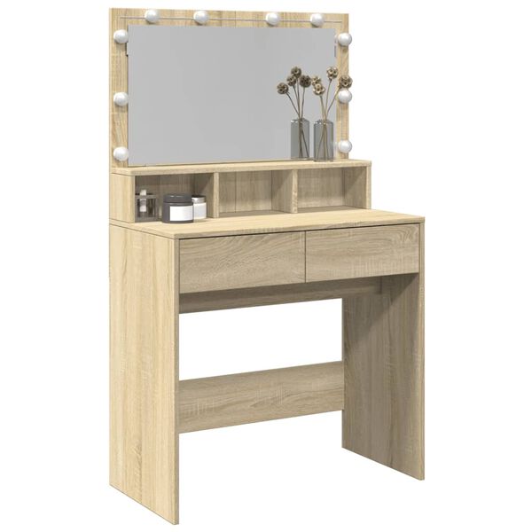 vidaXL Schminktisch mit LED-Beleuchtung Sonoma-Eiche 80x41x134,5 cm