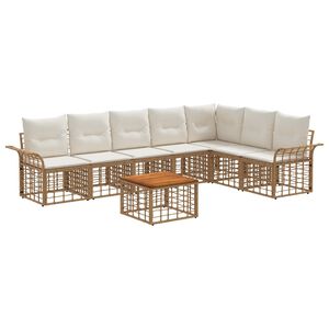 vidaXL Outdoor-Sofagarnitur 8 pcs Nat&uuml;rlich und Cremwei&szlig; Polyester