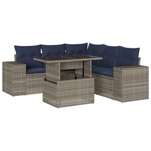 vidaXL 6-teiliges Gartensofa-Set mit Kissen, grau, Polyrattan