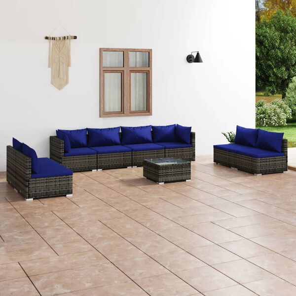 vidaXL 9-tlg. Garten-Lounge-Set mit Kissen Poly Rattan Grau