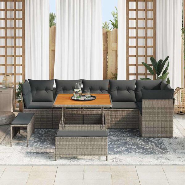 vidaXL Garten-Sofa-Set mit Kissen mit Speicher 9 pcs Grau