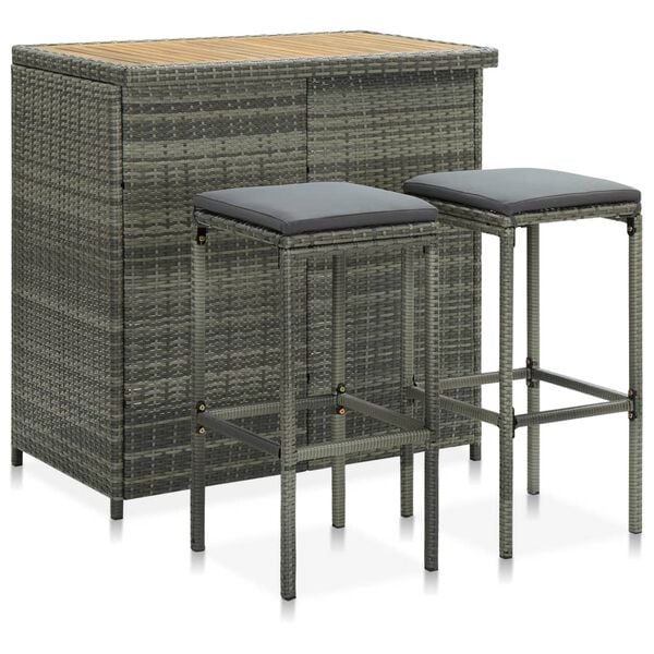vidaXL 3-tlg. Bar Set Poly Rattan Grau
