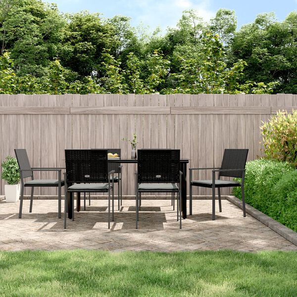 vidaXL 7-tlg. Garten-Essgruppe mit Kissen Poly Rattan und Stahl