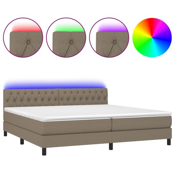 vidaXL Boxspringbett mit Matratze & LED Taupe 200x200 cm Stoff