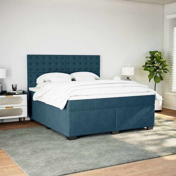 vidaXL Boxspringbett mit Matratze Blau 180x200 cm Samt