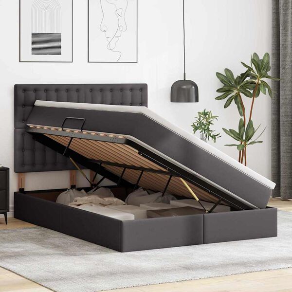 vidaXL Aufbewahrungsbett mit Matratze Grau 140 x 190 cm Kunstleder