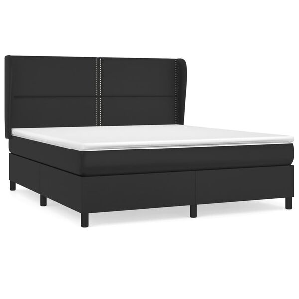 vidaXL Boxspringbett mit Matratze Schwarz 160x200 cm Kunstleder