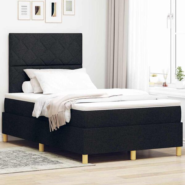 vidaXL LED Boxspringbett mit Matratze Schwarz 120 x 200 cm Stoff