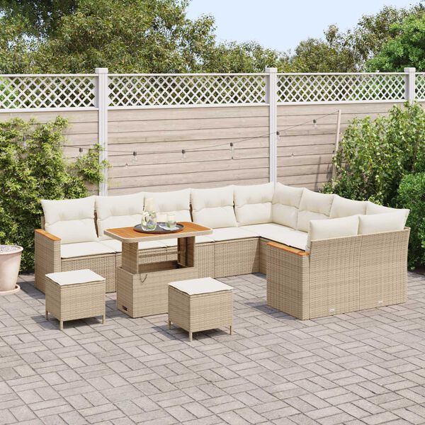 vidaXL Gartensofa-set mit Kissen mit Speicher 12 pcs Beige Poly Rattan